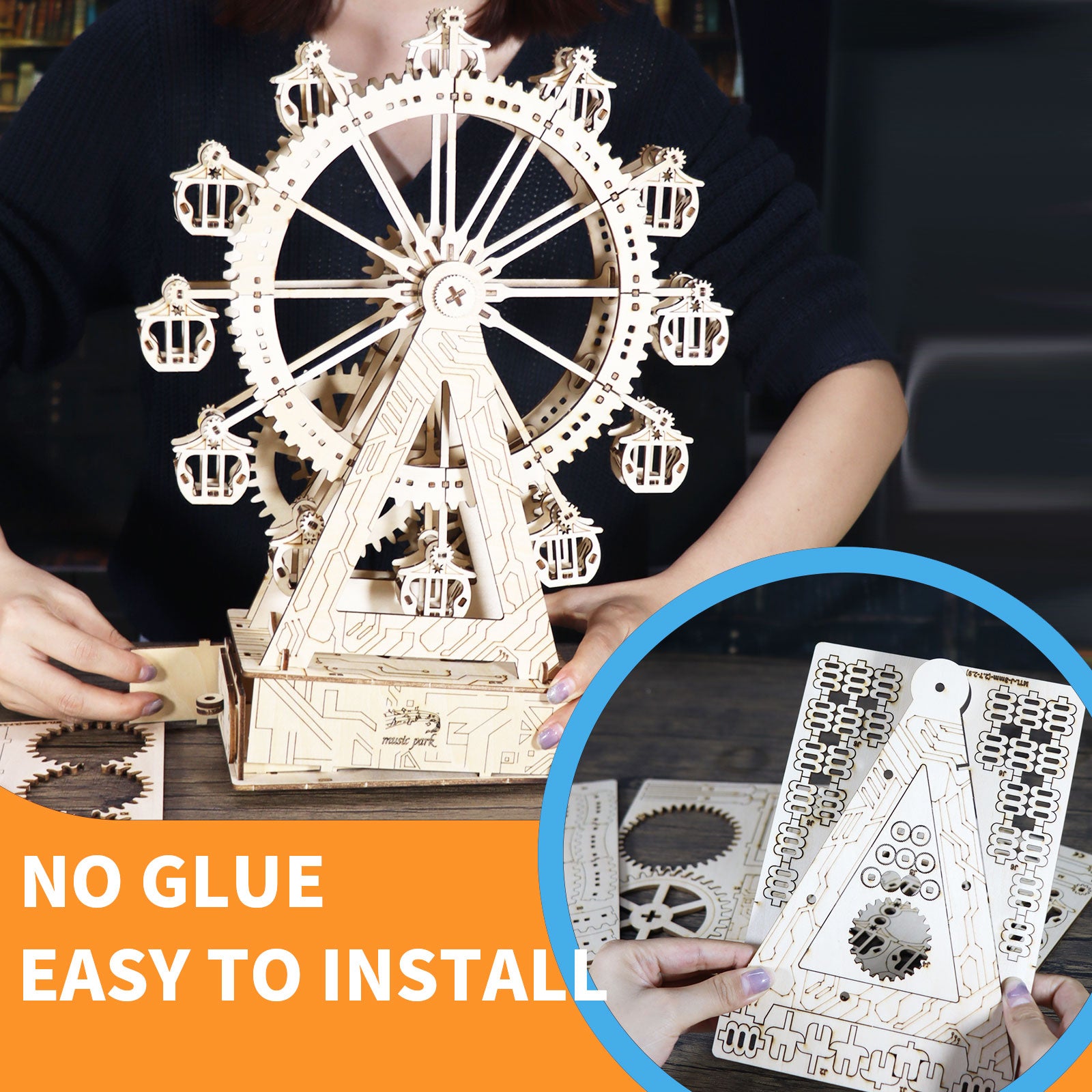 3d Wooden Puzzle Gear Ferris Wheel Music Box You Are My Sunshine Handmade Assembly Model Kit Holidays Birthdays Christmas Gifts