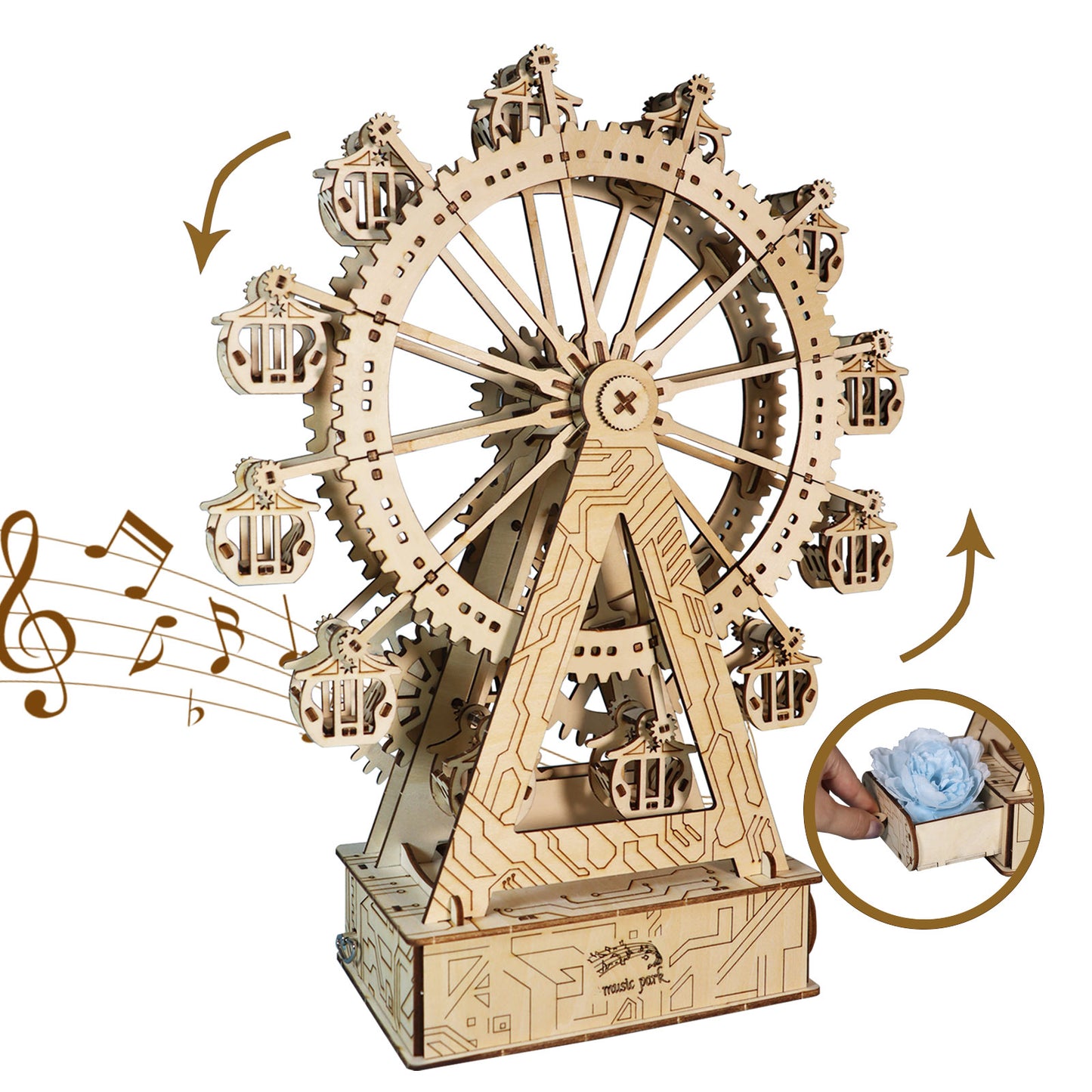 3d Wooden Puzzle Gear Ferris Wheel Music Box You Are My Sunshine Handmade Assembly Model Kit Holidays Birthdays Christmas Gifts