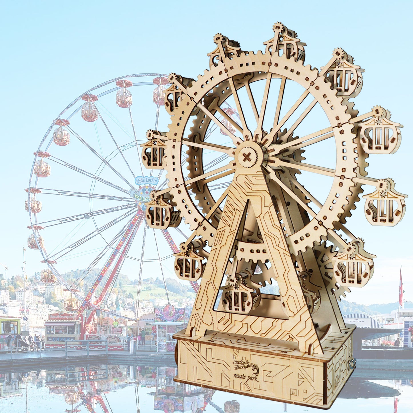 3d Wooden Puzzle Gear Ferris Wheel Music Box You Are My Sunshine Handmade Assembly Model Kit Holidays Birthdays Christmas Gifts